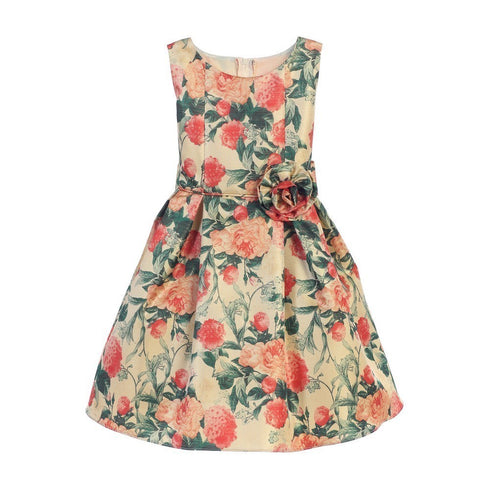 Sweet Kids Little Girls Gold Garden Floral Print Elegant Flower Girl Dress 2-6 - SophiasStyle.com